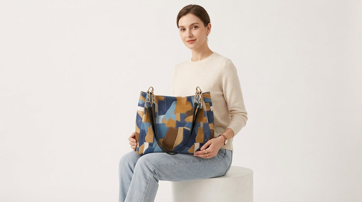 Light Luxury Geometric Style Large Capacity Handbag, Smooth Zipper Closure Durable PU Material Light