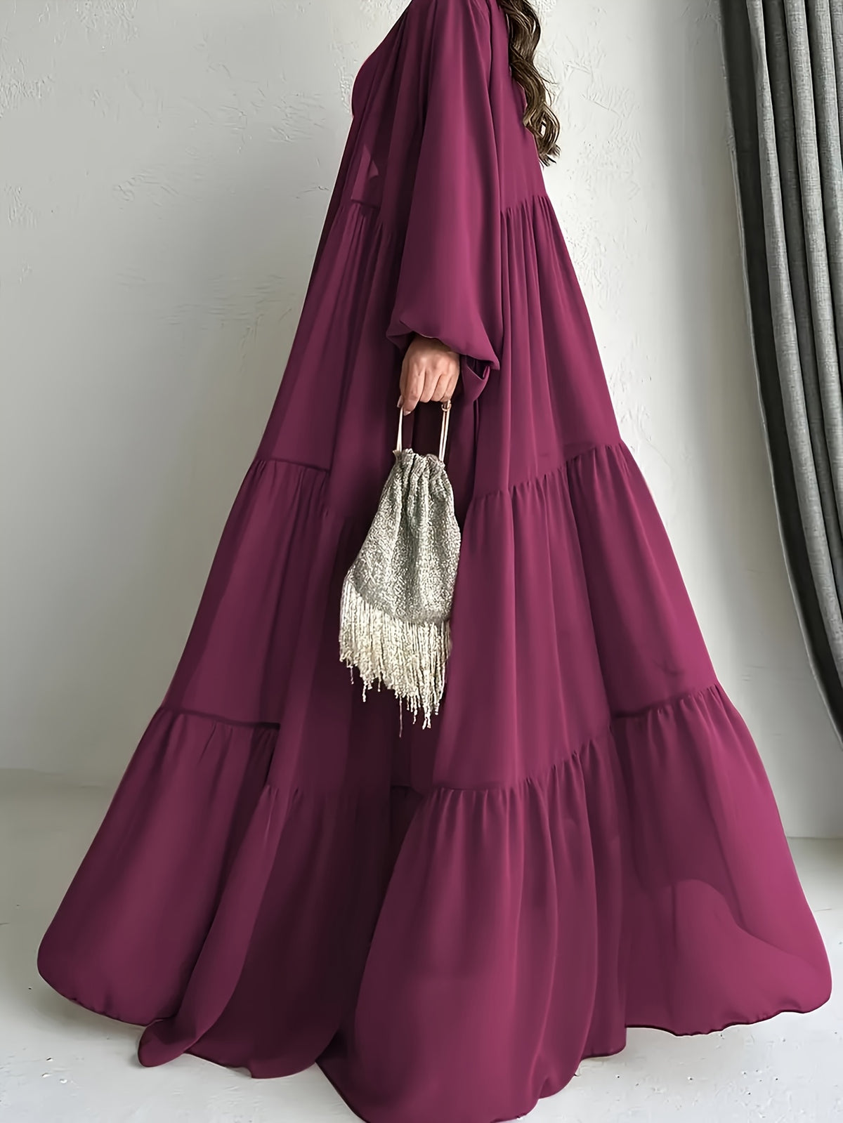 Women's Middle Eastern Muslim Solid Color Vest Dress + Robe Jacket