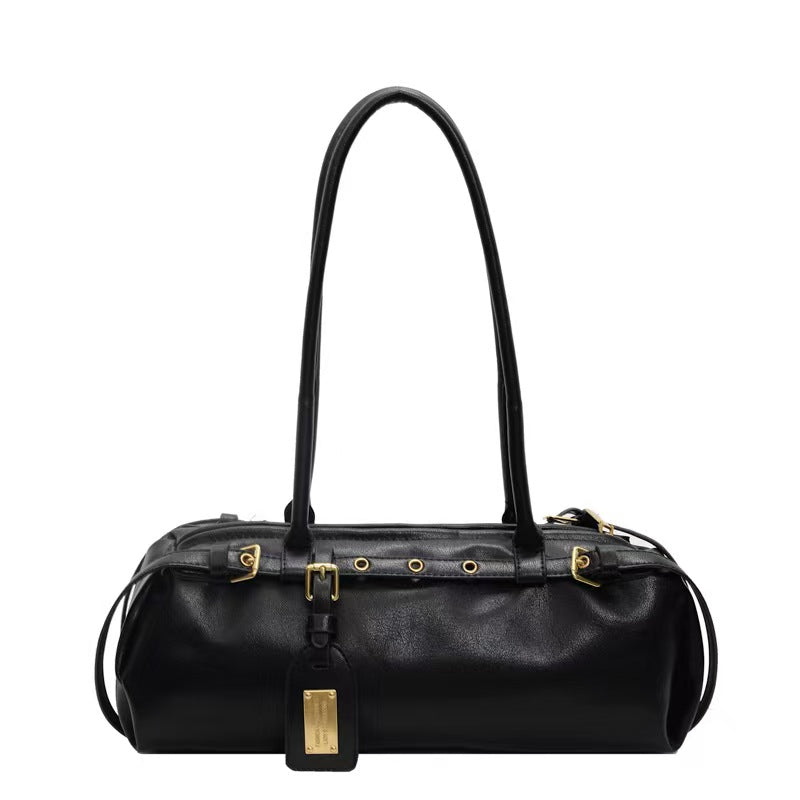 Women's Large Capacity Handbag with Belt Buckle Closure & Wrist Strap - Multifunctional Shoulder Bag