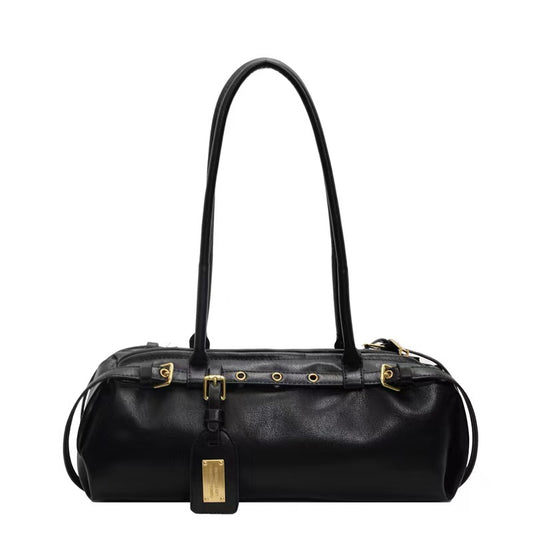 Women's Large Capacity Handbag with Belt Buckle Closure & Wrist Strap - Multifunctional Shoulder Bag