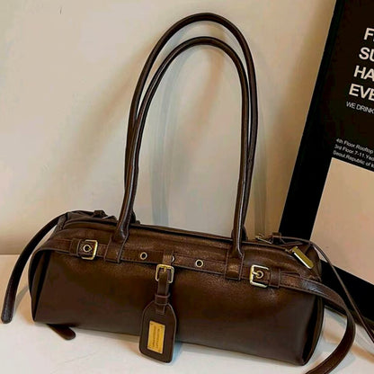 Women's Large Capacity Handbag with Belt Buckle Closure & Wrist Strap - Multifunctional Shoulder Bag