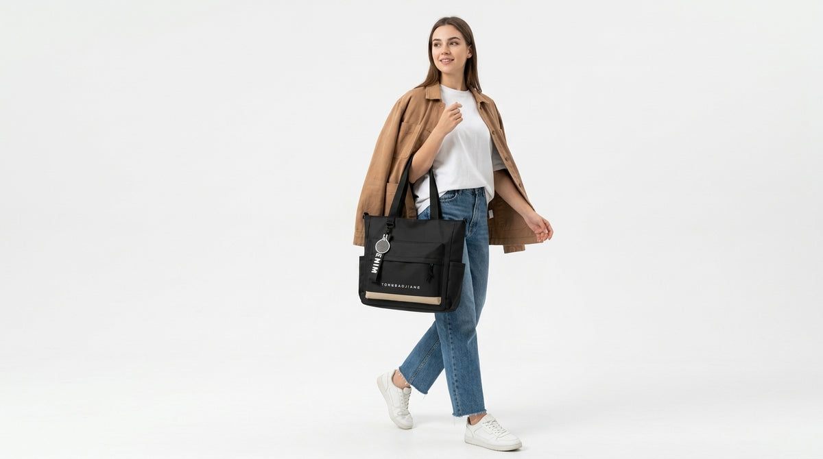 Trendy Large-Capacity Tote Bag, Unisex Wear-Resistant Oxford Cloth Handbag, Multi-Pocket Commuter Shoulder Tote Bag for College Students with Laptop Compartment.