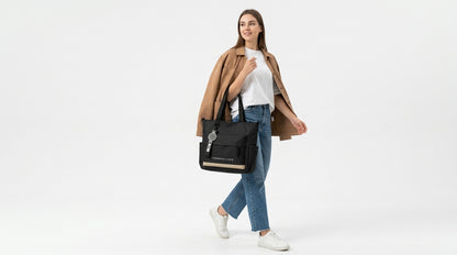 Trendy Large-Capacity Tote Bag, Unisex Wear-Resistant Oxford Cloth Handbag, Multi-Pocket Commuter Shoulder Tote Bag for College Students with Laptop Compartment.