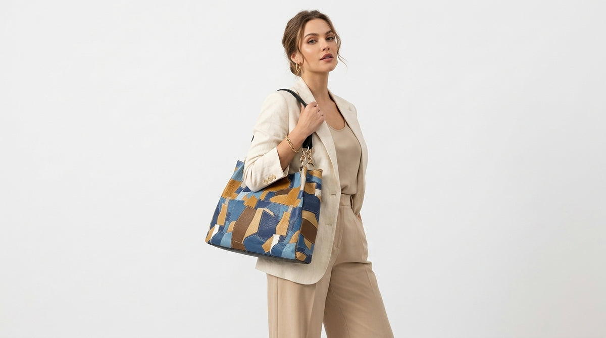 Light Luxury Geometric Style Large Capacity Handbag, Smooth Zipper Closure Durable PU Material Light