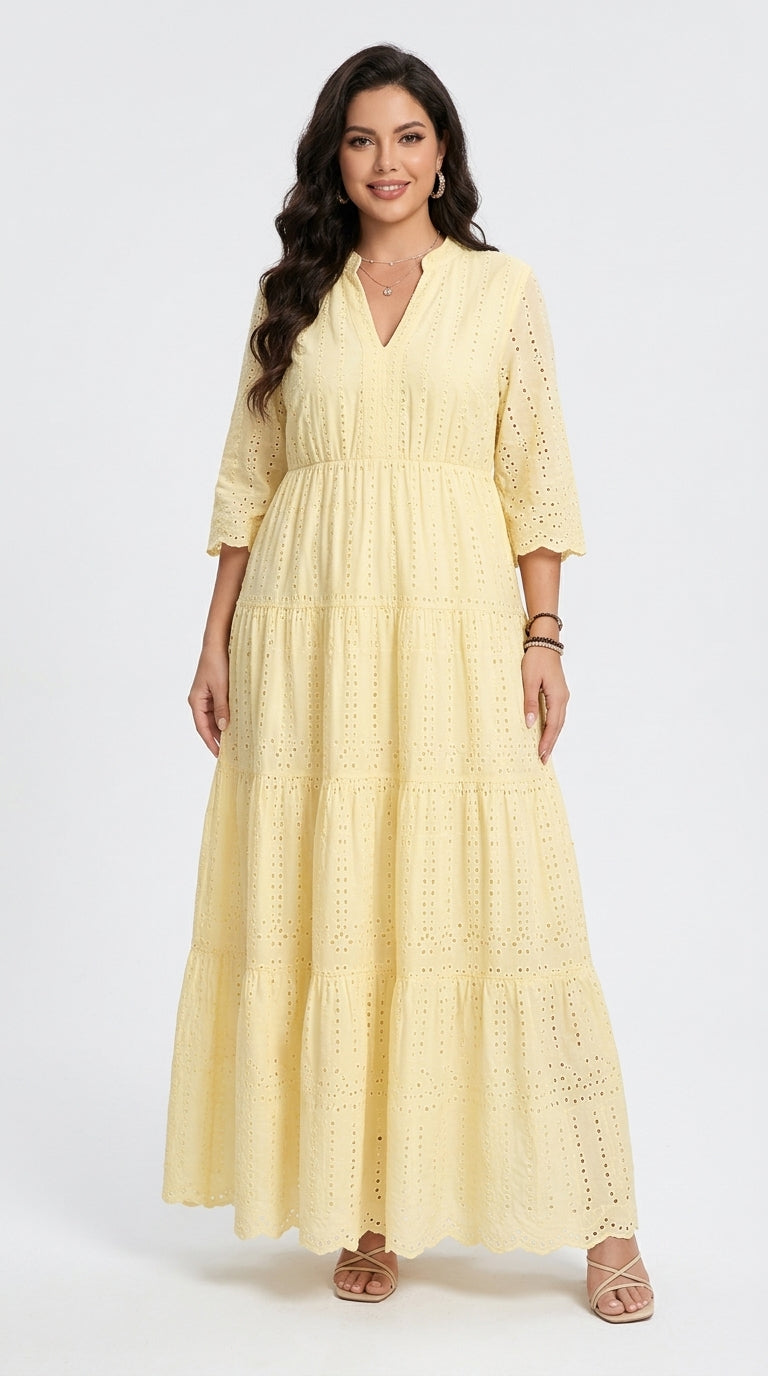 Plus Size, Chizhaoxue Targeted Plus Size Women's Clothing Boho Eyelet Maxi Dress.