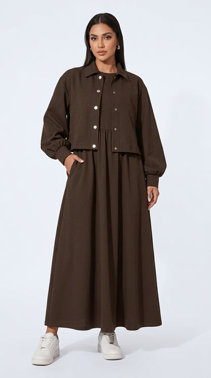 omen'S Pleated Dress And Long Cardigan Two-Piece Set, AutumnWinter Style