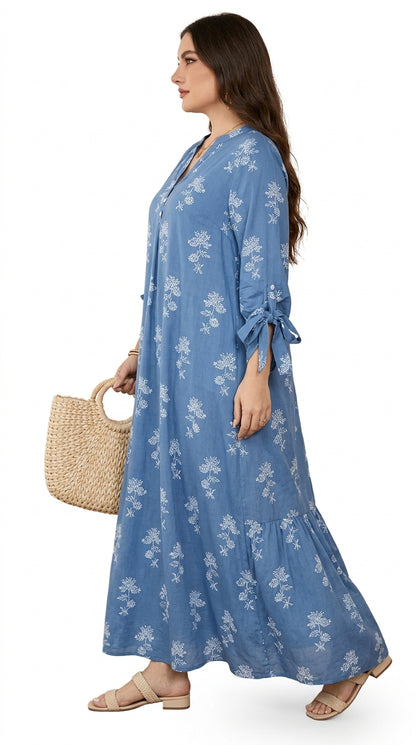 Plus Size - Women'S Autumn Winter Floral Print Long Dress,