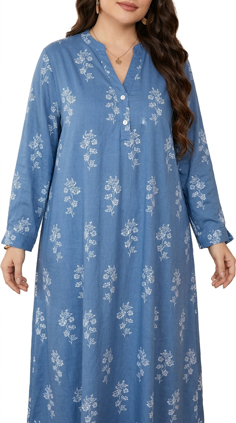Plus Size - Women'S Autumn Winter Floral Print Long Dress,