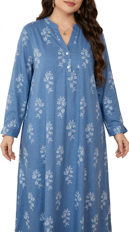 Plus Size - Women'S Autumn Winter Floral Print Long Dress,