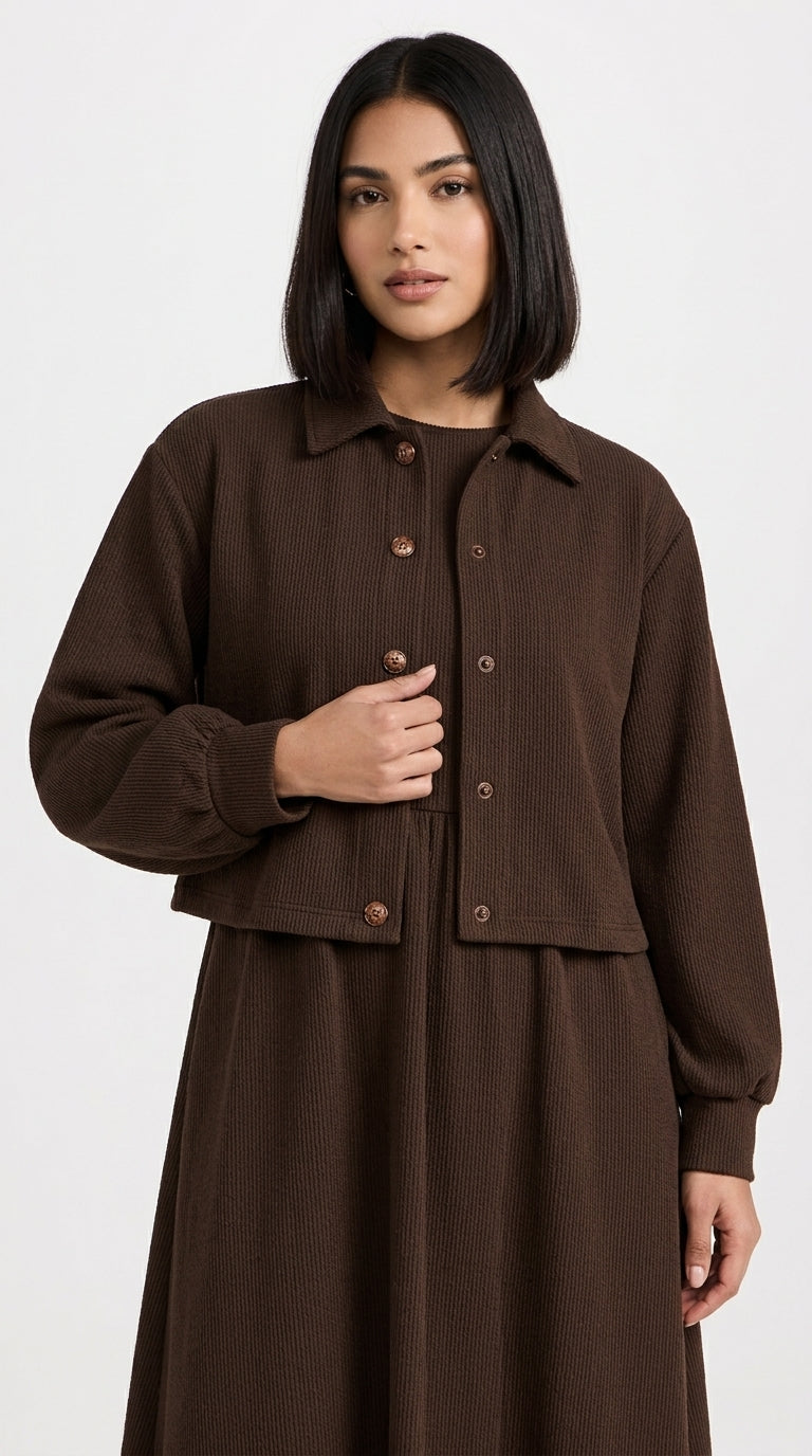 omen'S Pleated Dress And Long Cardigan Two-Piece Set, AutumnWinter Style