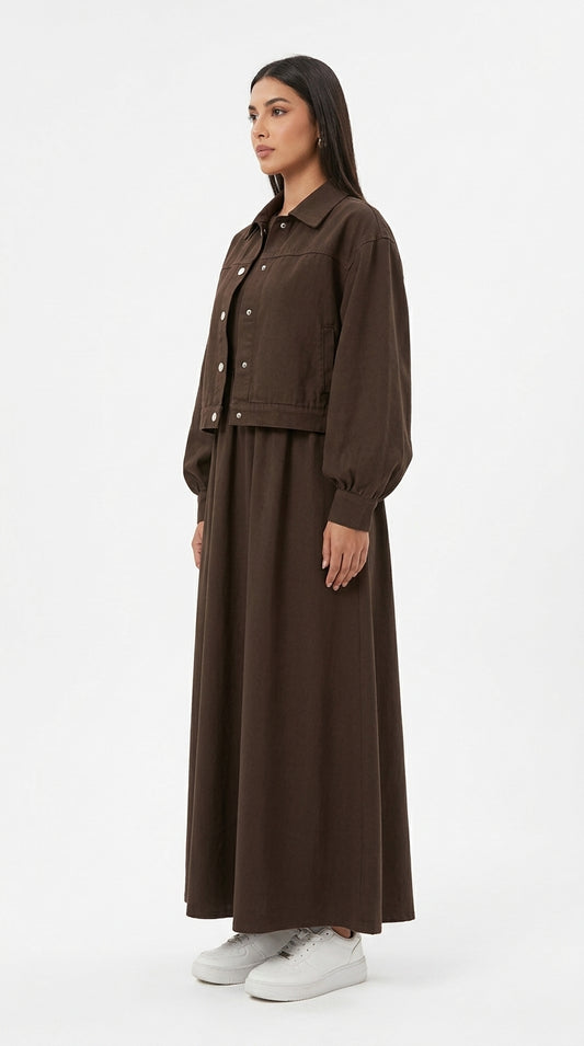 omen'S Pleated Dress And Long Cardigan Two-Piece Set, AutumnWinter Style