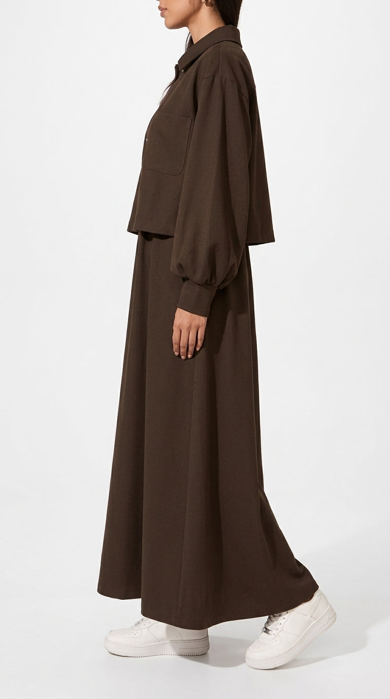 omen'S Pleated Dress And Long Cardigan Two-Piece Set, AutumnWinter Style