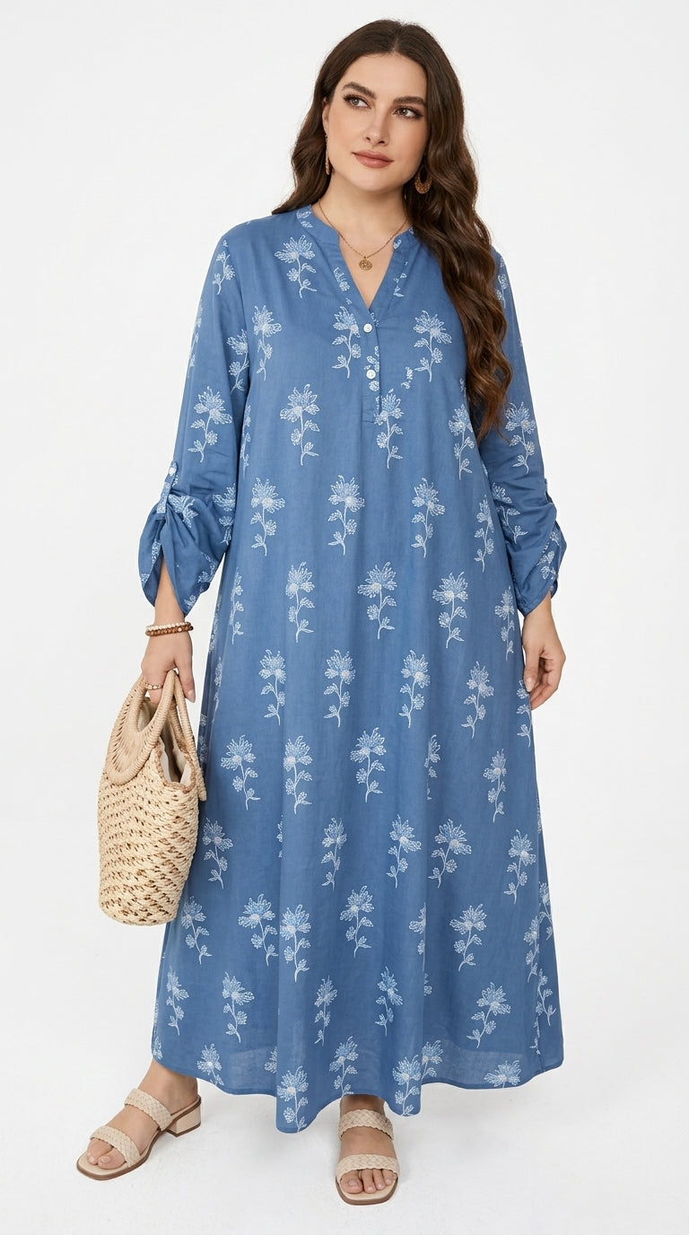 Plus Size - Women'S Autumn Winter Floral Print Long Dress,