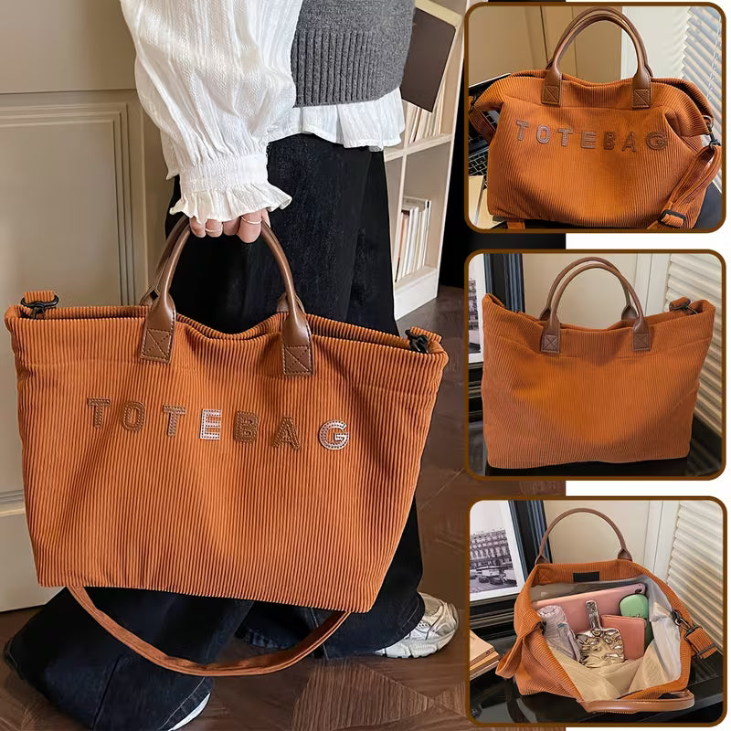 Corduroy Large-Capacity Tote Bag