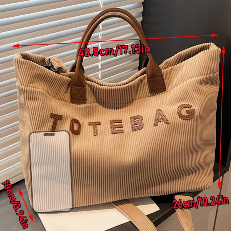 Corduroy Large-Capacity Tote Bag
