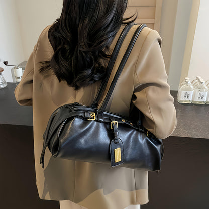 Women's Large Capacity Handbag with Belt Buckle Closure & Wrist Strap - Multifunctional Shoulder Bag