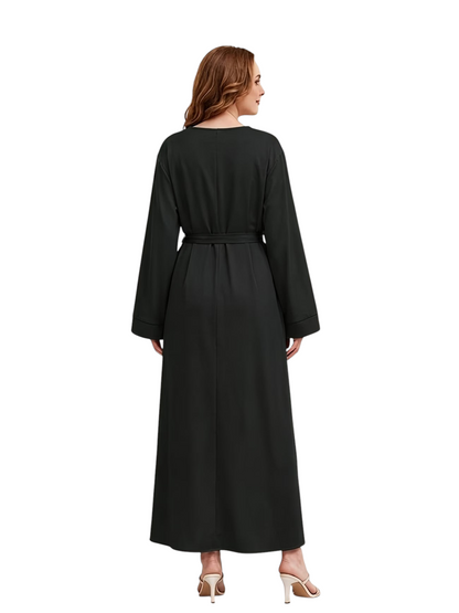 Elegant Wide-Sleeve Belted Abaya