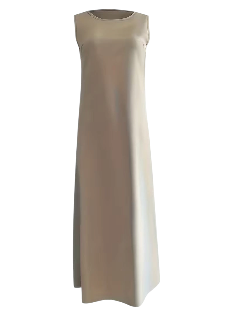 Linen & Loom silver sleeveless slip dress made of breathable polyester for an elegant occasion look